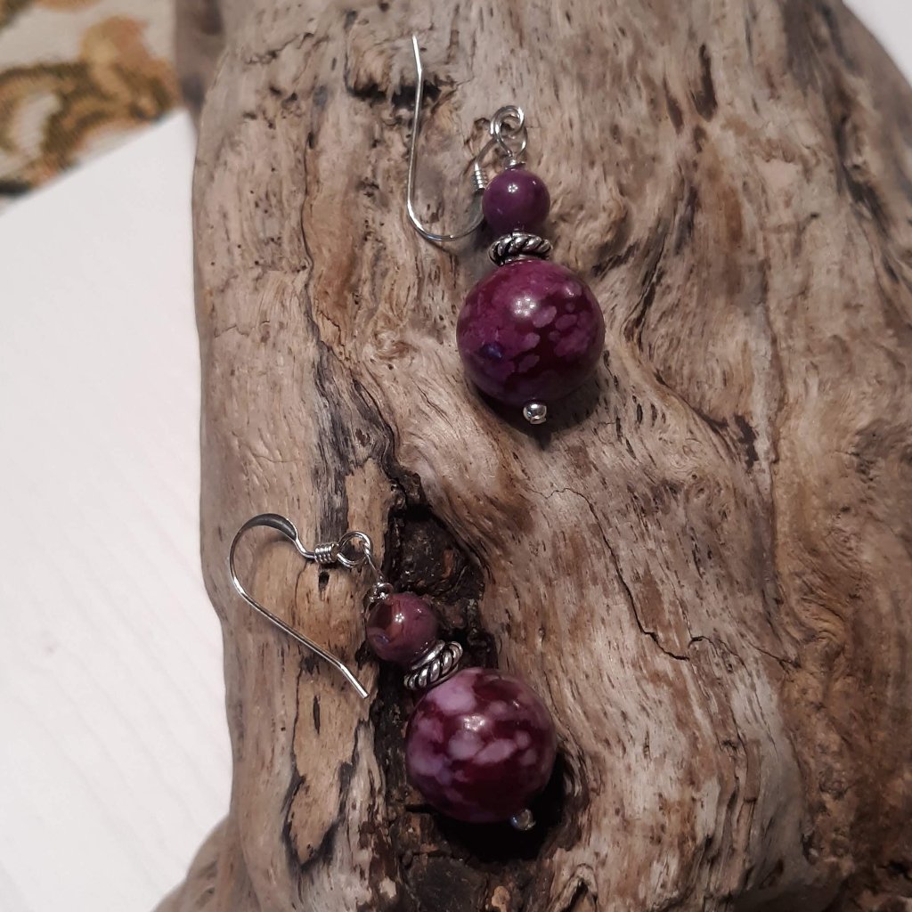 Purple Crazy Lace Agate Bead Sterling Silver Earrings